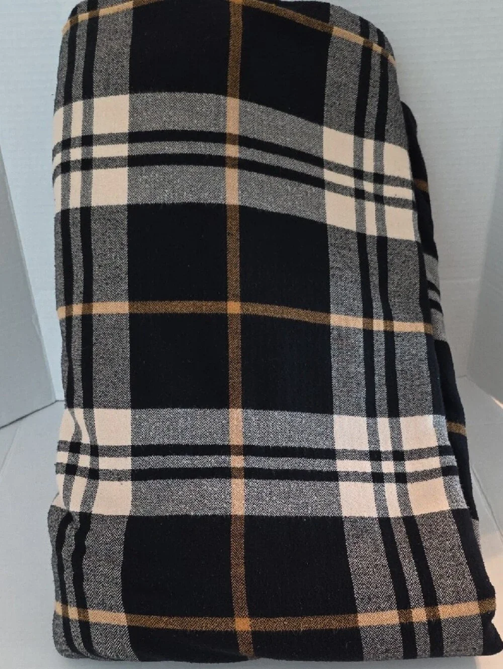 IKEA Strimklover Black, Cream Gold Brown Plaid Flannel Cotton King Duvet Cover